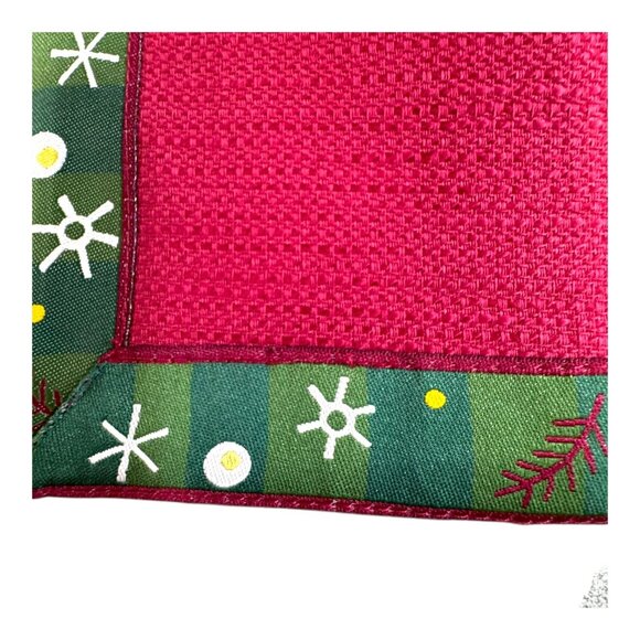 Longaberger Christmas Placemats Set Of 4 Festive Red With Green Snowflake Border - Picture 4 of 6